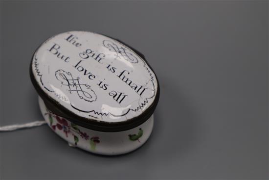 An early 19th century South Staffordshire enamel patch box, length 5cm